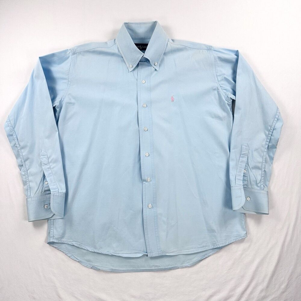 Ralph Lauren Blake Button Down Shirt Mens XL Blue Cotton Pink Pony Preppy